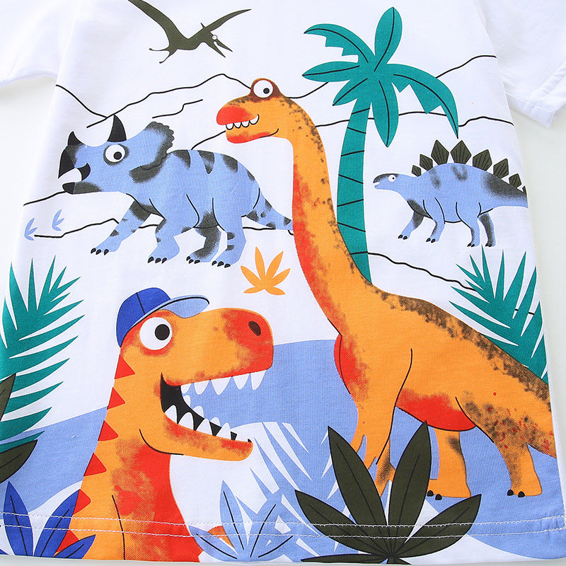 Summer Baby Kids Boys Dinosaurs Cartoon Print T-Shirt And Shorts Clothing Set