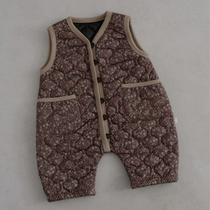 Winter Arrival Baby Sleeveless Vintage Floral Pattern Cotton-Padded Rompers