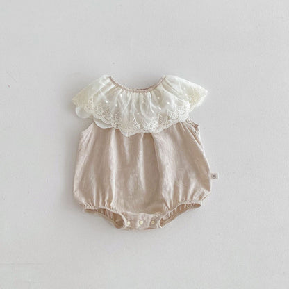 Summer Arrival Baby Girls Lace Embroidery Collar Sleeveless Onesies, MyKids-USA®, Baby One-Pieces, MyKids-USA - Size/Age - 66 (3-6M) - Color - Coffee -  -  - TR2506082349-B