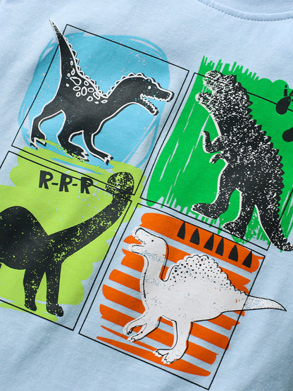 Boys’ Dinosaur Cartoon Print T-Shirt In European And American Style For Summer