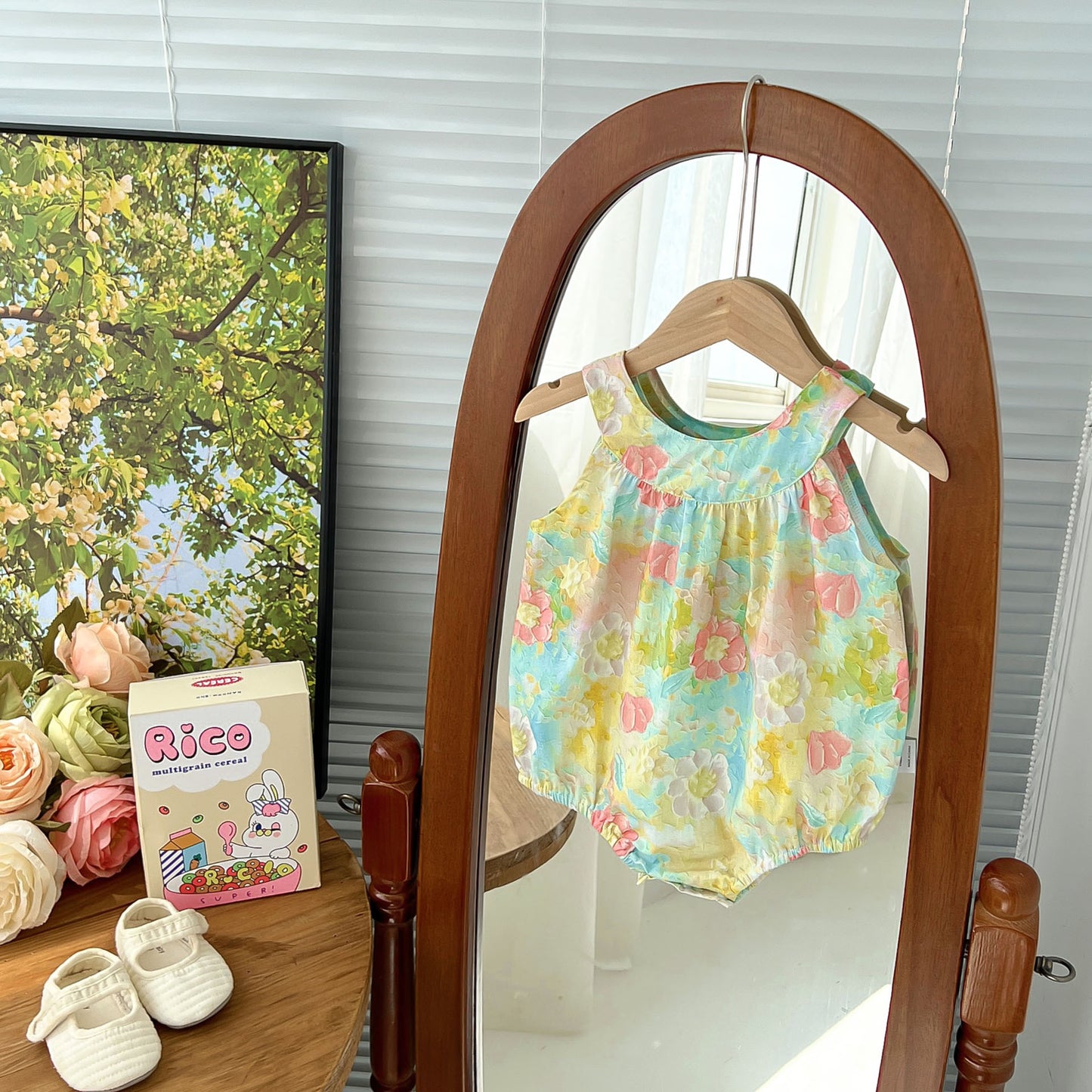 New Design Summer Girls Floral Sleeveless Strap Onesies And Dress – Princess Sister Matching Set