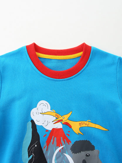 Autumn and Spring Arrival Animals Cartoon Pattern Long Sleeves Pullover for Boys
