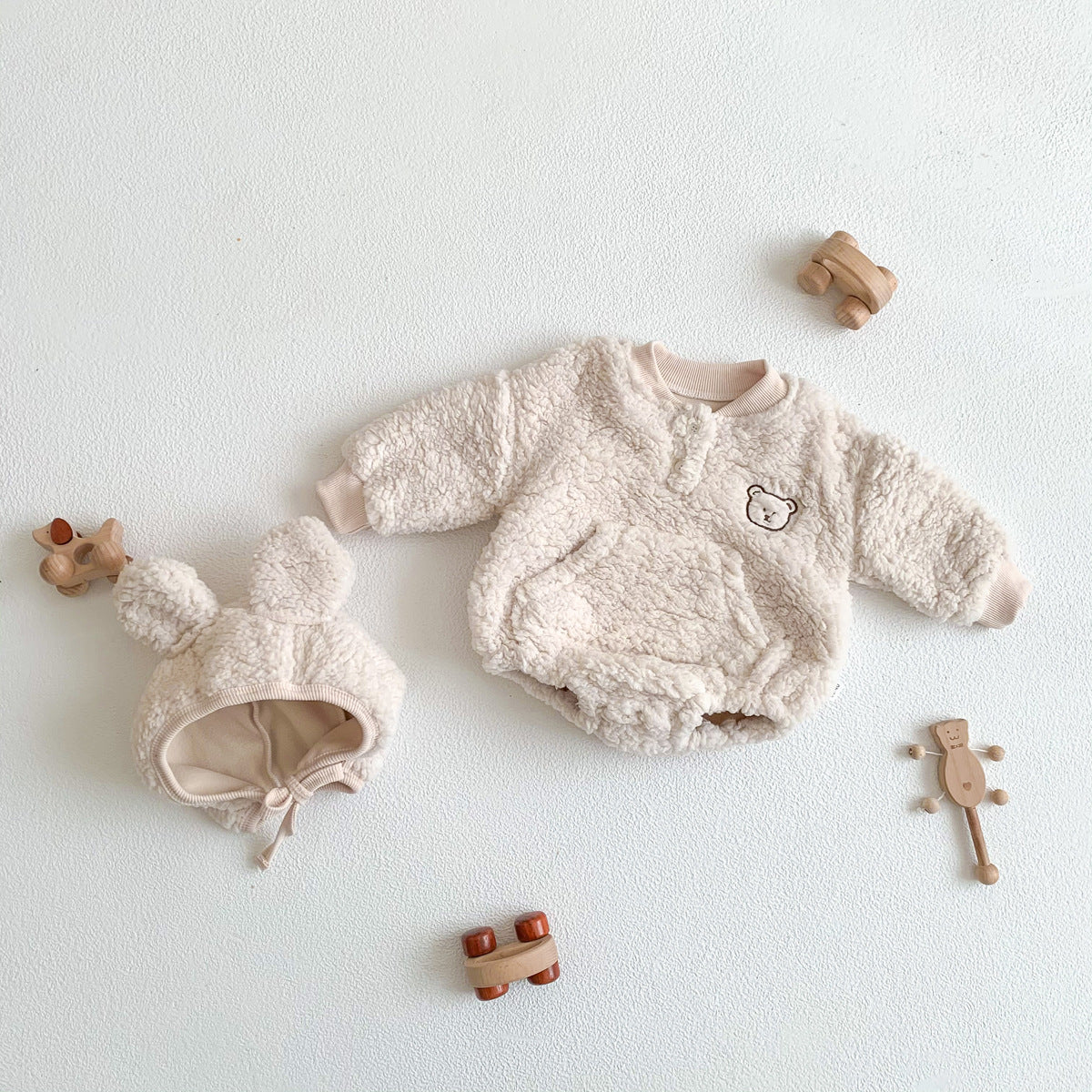 Winter and Autumn Arrival Baby Unisex Long Sleeves Cartoon Pattern Fluffy Onesies with Hat, MyKids-USA®, Bodysuits, MyKids-USA - Size/Age - 66 (3-6M) - Color - Beige -  -  - TR2510282233-A