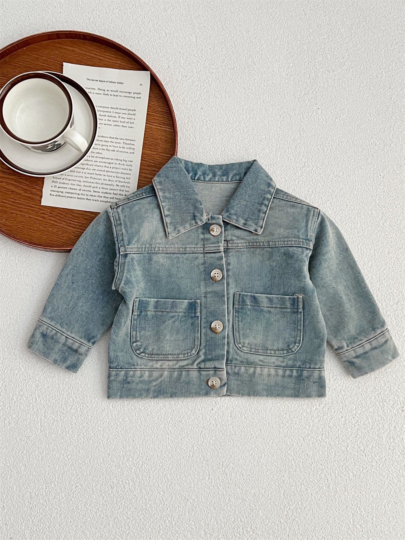 Baby Kids Button Front Design Washed Style Turndown Collar Denim Jacket Coat, MyKids-USA®, Baby & Toddler Outerwear, MyKids-USA - Size/Age - 80 (9-12M) - Color - Blue -  -  - TR2409061115-B.