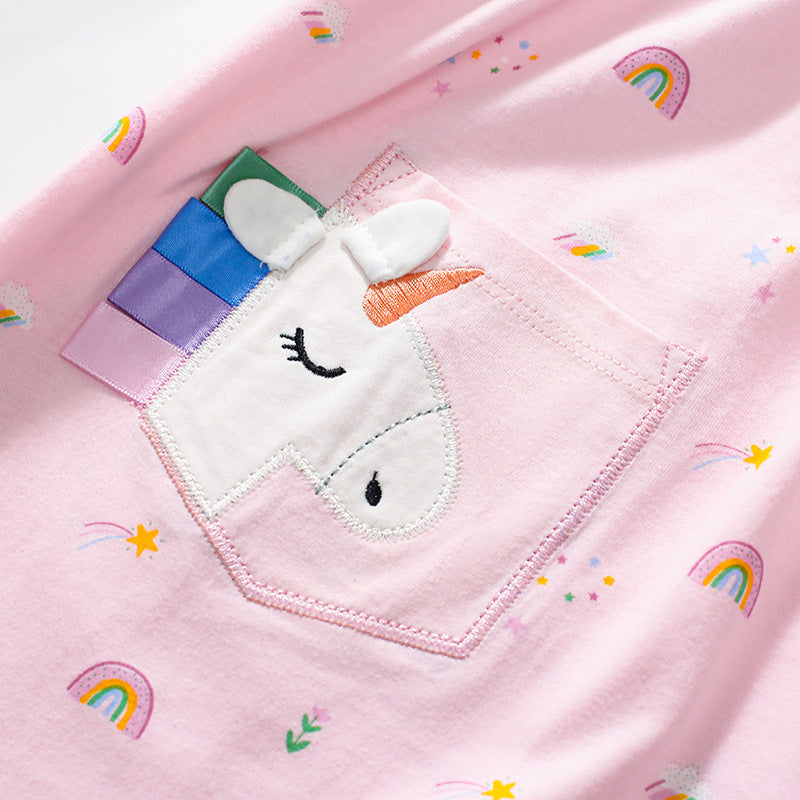 Summer Arrival Cartoon and Rainbow Pattern Short Sleeves Dress for Stylish Girls, MyKids-USA®, Baby & Toddler Dresses, MyKids-USA -  -  -  -  -  -  - 