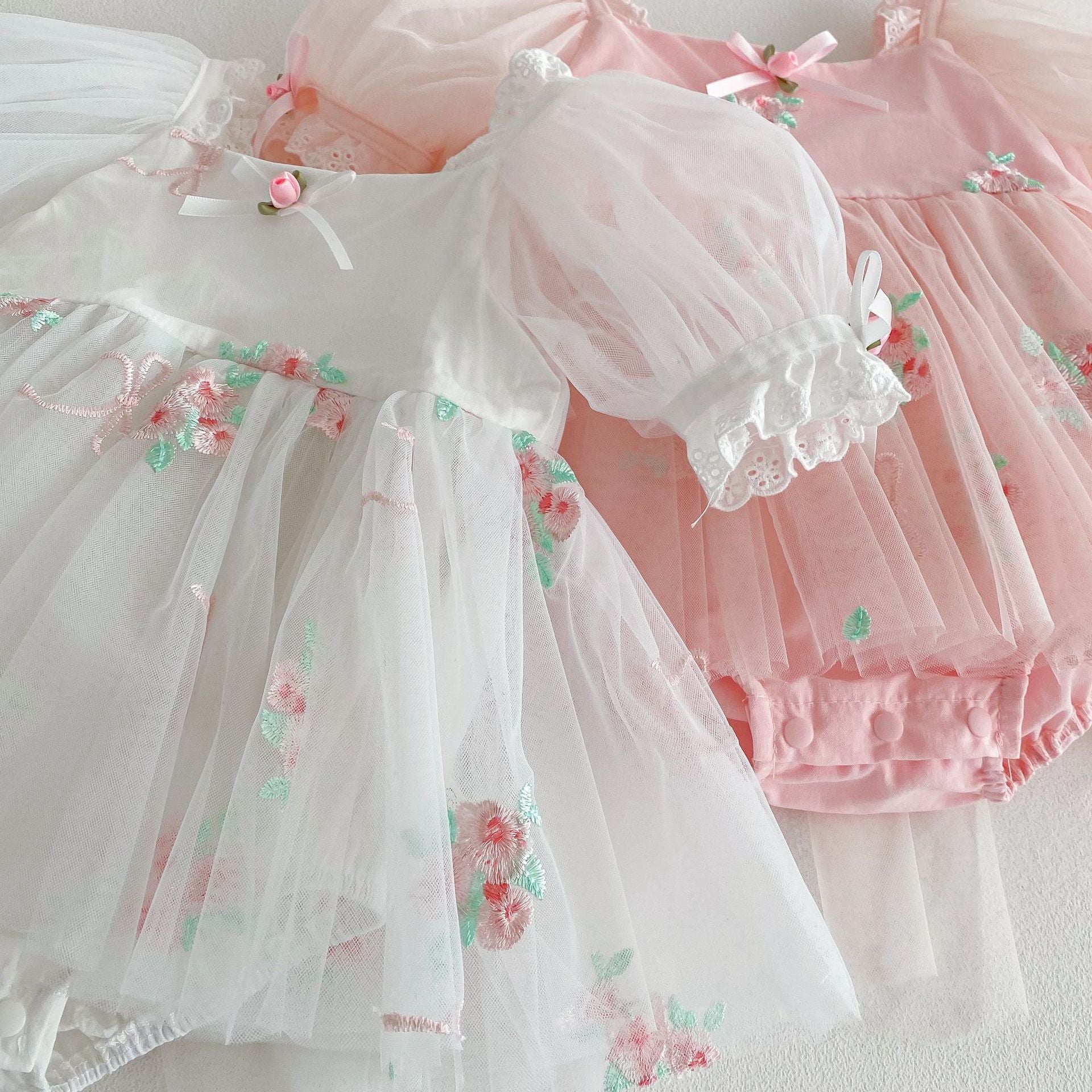 Summer Arrival Baby Girls Flowers Embroidered Tulle Design Short Sleeves Onesies, MyKids-USA®, Baby One-Pieces, MyKids-USA -  -  -  -  -  -  - 