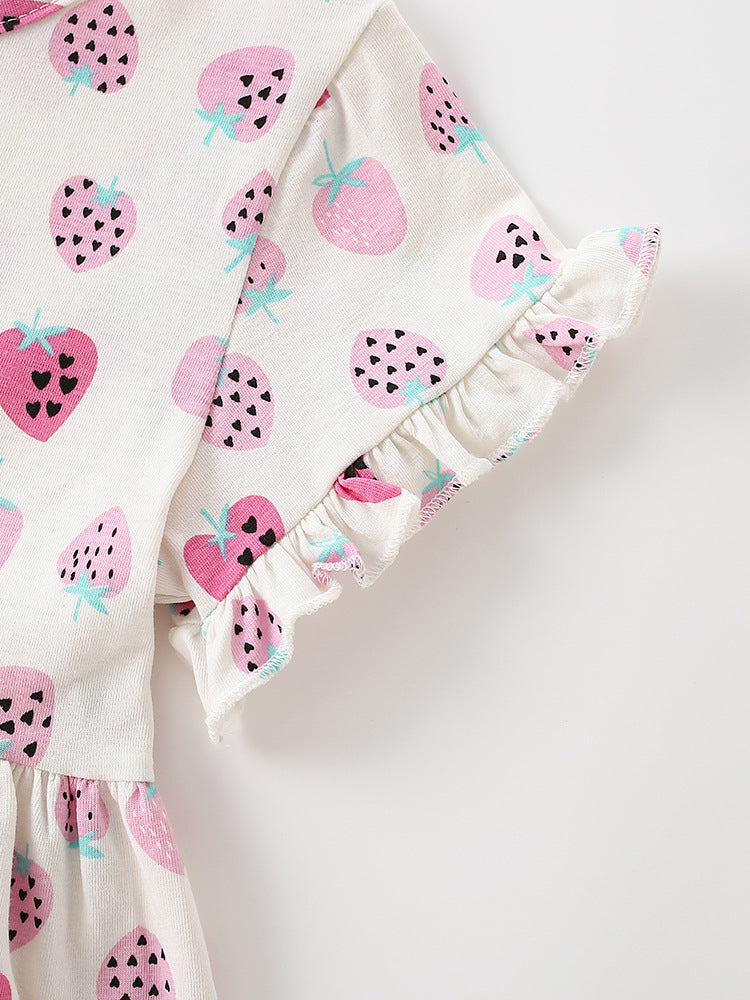 Summer Baby Kids Girls Short Sleeves Fruits Pattern Dress