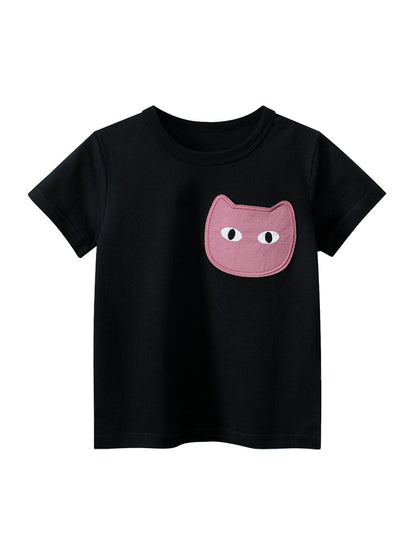 Cat Face Cartoon Pattern Girls’ T-Shirt In European And American Style For Summer