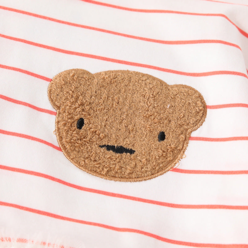 Autumn Arrival Kids Girls Teddy Bear and Striped Pattern Long Sleeves Crew Neck Dress with Tulle, MyKids-USA®, Baby & Toddler Dresses, MyKids-USA -  -  -  -  -  -  - 