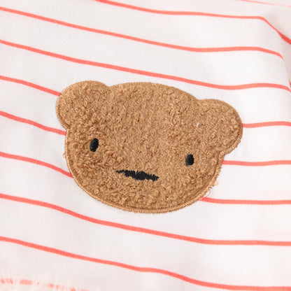 Autumn Arrival Kids Girls Teddy Bear and Striped Pattern Long Sleeves Crew Neck Dress with Tulle, MyKids-USA®, Baby & Toddler Dresses, MyKids-USA -  -  -  -  -  -  - 