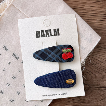 Collection of 2 Versatile Cute Plaid Pattern Shape Decorated Hair Clips