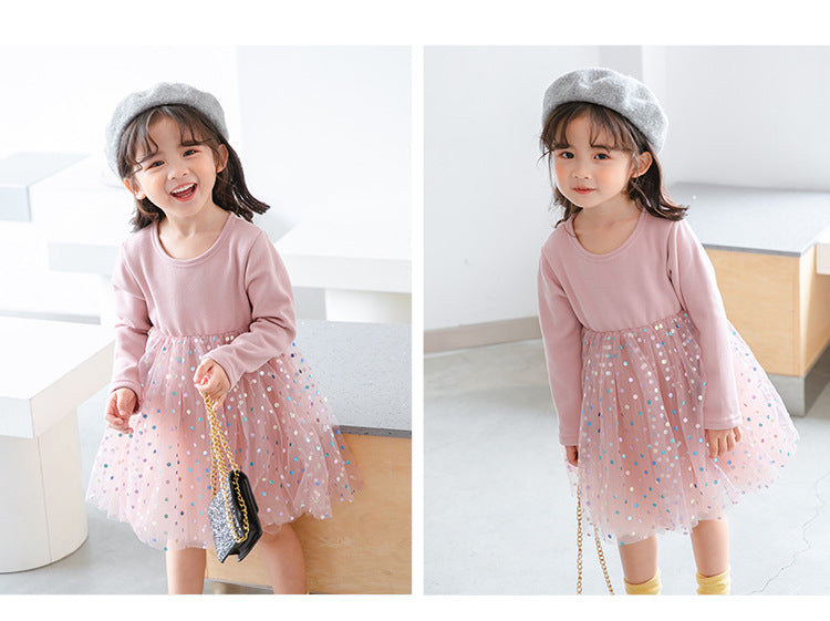 Winter Baby Kids Girls Long Sleeves Dots Pattern Tulle Patchwork Dress, MyKids-USA®, Baby & Children's Dresses, MyKids-USA -  -  -  -  -  -  - .