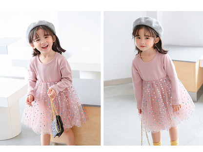 Winter Baby Kids Girls Long Sleeves Dots Pattern Tulle Patchwork Dress, MyKids-USA®, Baby & Children's Dresses, MyKids-USA -  -  -  -  -  -  - .