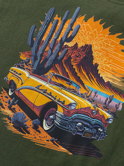 Boys’ American Car Cartoon Print T-Shirt In European And American Style For Summer