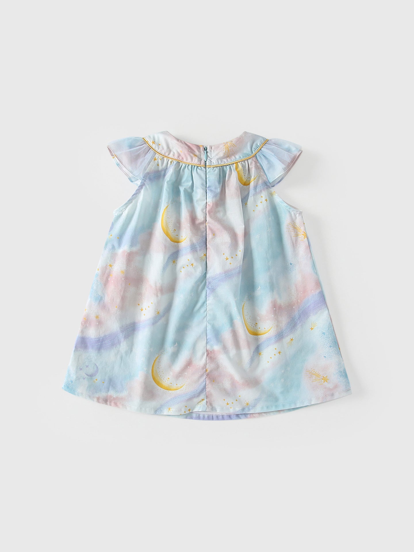 Summer Arrival Moon and Stars Pattern Fly Sleeves Dress for Stylish Girls