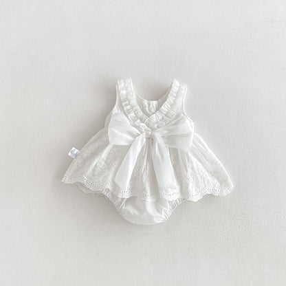 Design Summer Baby Kids Girls Sleeveless Solid Color Floral Pattern Bodysuit Dress