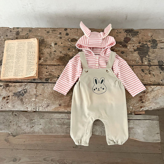 Spring Baby And Kids Unisex Striped Hoodie Top And Rabbit Cartoon Overalls Romper Clothing Set, MyKids-USA®, Baby One-Pieces, MyKids-USA -  -  -  -  -  -  - .