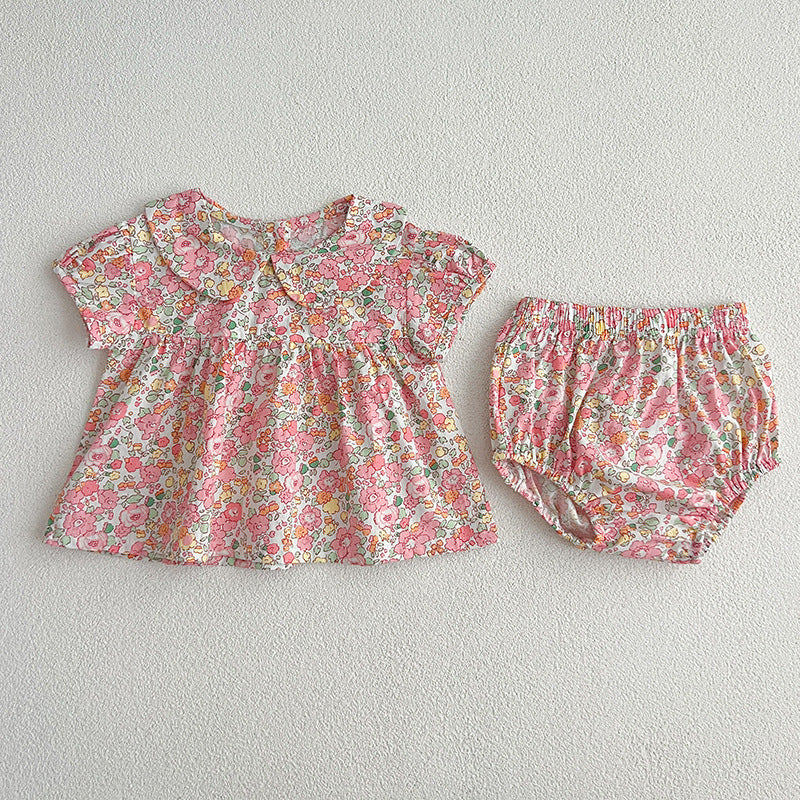 Summer Baby Kids Girls Floral Print Short Sleeves Top And Bloomers, MyKids-USA®, Baby & Toddler Outfits, MyKids-USA - Size/Age - 66 (3-6M) - Color - Pink -  -  - TR2404071427-B