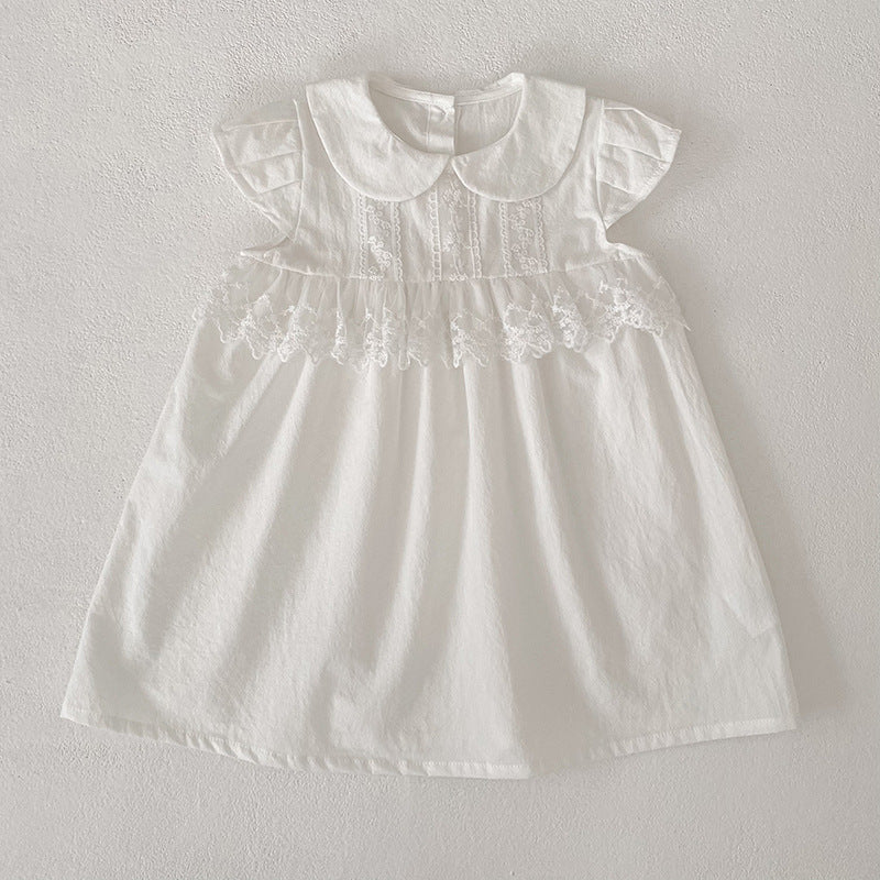 Summer Girls Flowers Pattern Lace Trim Onesies and Dress – Princess Sister Matching Set, MyKids-USA®, Baby & Children's Outfits, MyKids-USA - Size/Age - 66 (3-6M) - Color - White -  -  - TR2604082328-B.