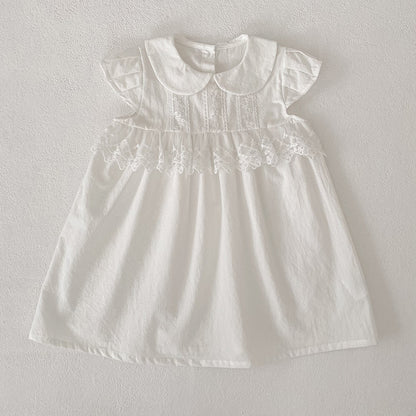 Summer Girls Flowers Pattern Lace Trim Onesies and Dress – Princess Sister Matching Set, MyKids-USA®, Baby & Children's Outfits, MyKids-USA - Size/Age - 66 (3-6M) - Color - White -  -  - TR2604082328-B.