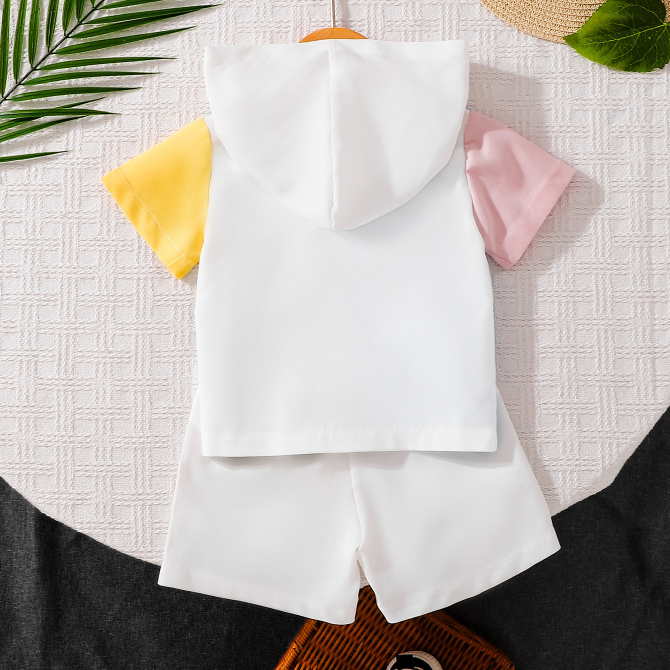Design Summer Baby Kids Boys Short Sleeves Color Patchwork Top with Shorts Set