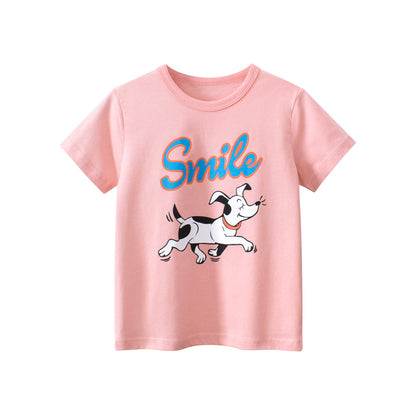 Smiling Dogs Cartoon Print Girls’ T-Shirt In European And American Style For Summer