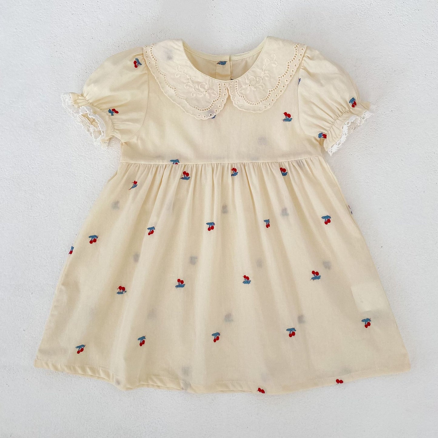 Summer Girls Cherry Pattern Lace Trim Short Sleeves Onesies and Dress – Princess Sister Matching Set, MyKids-USA®, Baby & Children's Outfits, MyKids-USA - Size/Age - 66 (3-6M) - Color - Beige -  -  - TR2604192149-B.