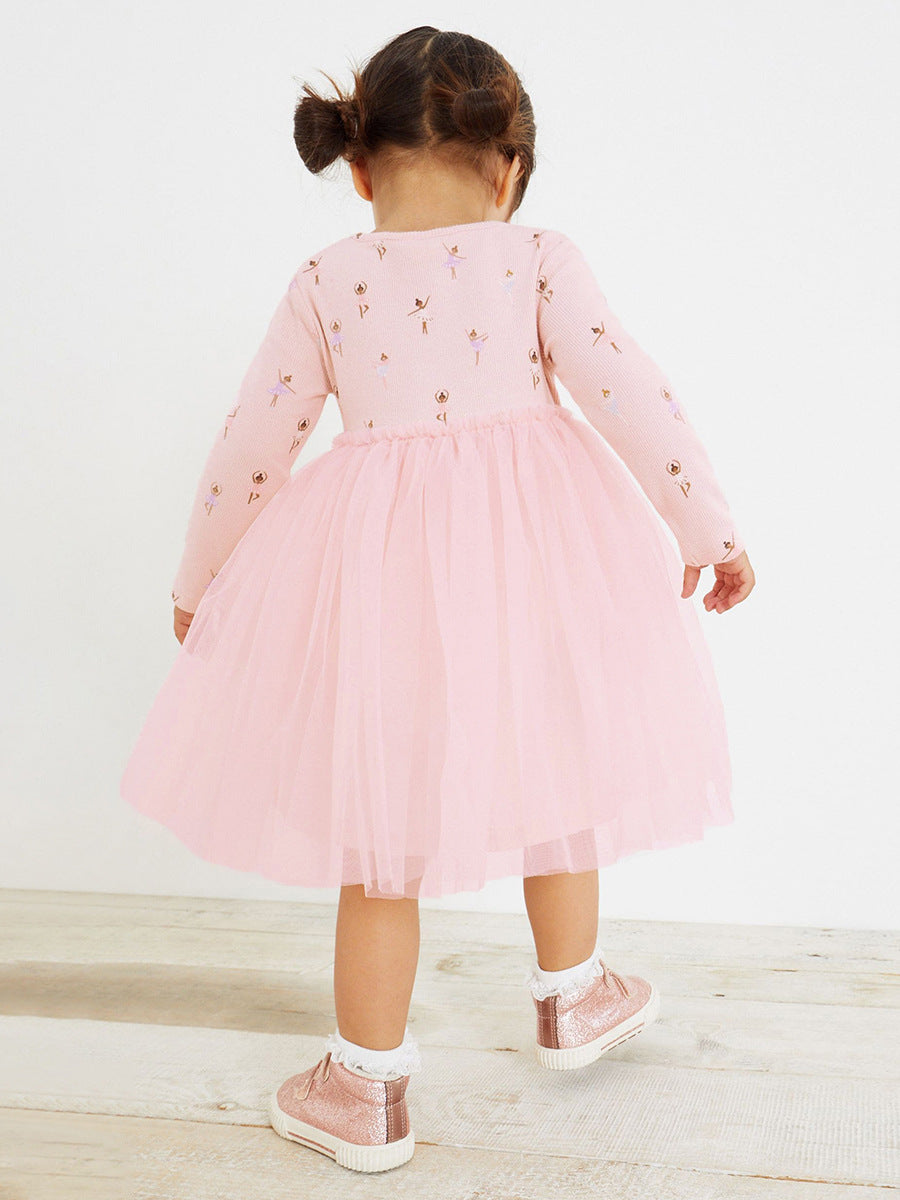 Spring Baby Girls Long Sleeves Dancers Cartoon Pattern Chiffon Dress, MyKids-USA®, Baby & Toddler Dresses, MyKids-USA -  -  -  -  -  -  - 