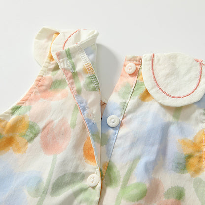 Summer Arrival Baby Girls Cute Floral Printed Pattern Sleeveless Dress with Collar, MyKids-USA®, Baby & Toddler Dresses, MyKids-USA -  -  -  -  -  -  - 