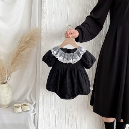 Summer Arrival Baby Girls Color Patchwork Tulle Design Collar Short Sleeves Onesies, MyKids-USA®, Baby One-Pieces, MyKids-USA - Size/Age - 66 (3-6M) - Color - Black -  -  - TR2506182008-B