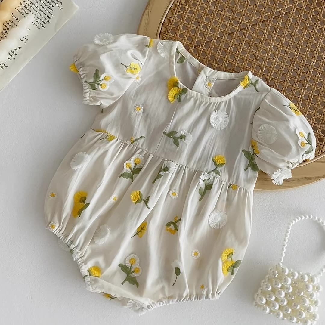 Summer Arrival Baby Girls Cute Short Sleeves Crew Neck Floral Embroidered Pattern Onesies, MyKids-USA®, Baby One-Pieces, MyKids-USA -  -  -  -  -  -  - 