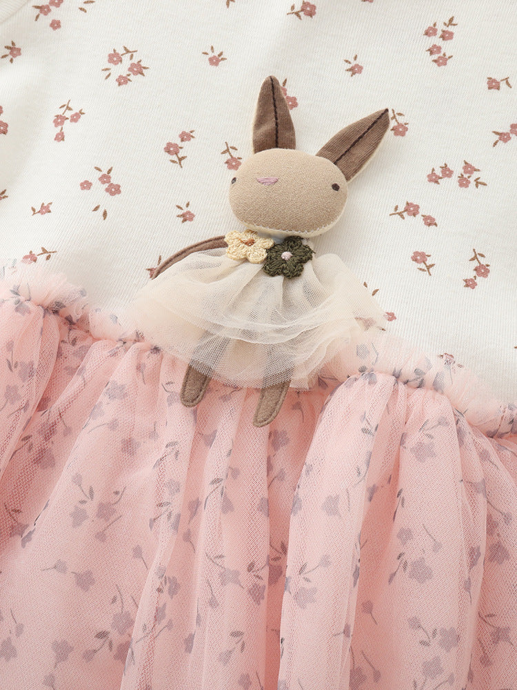 Summer Baby Kids Girls Short Sleeves Flowers Pattern Color Patchwork Tulle Dress