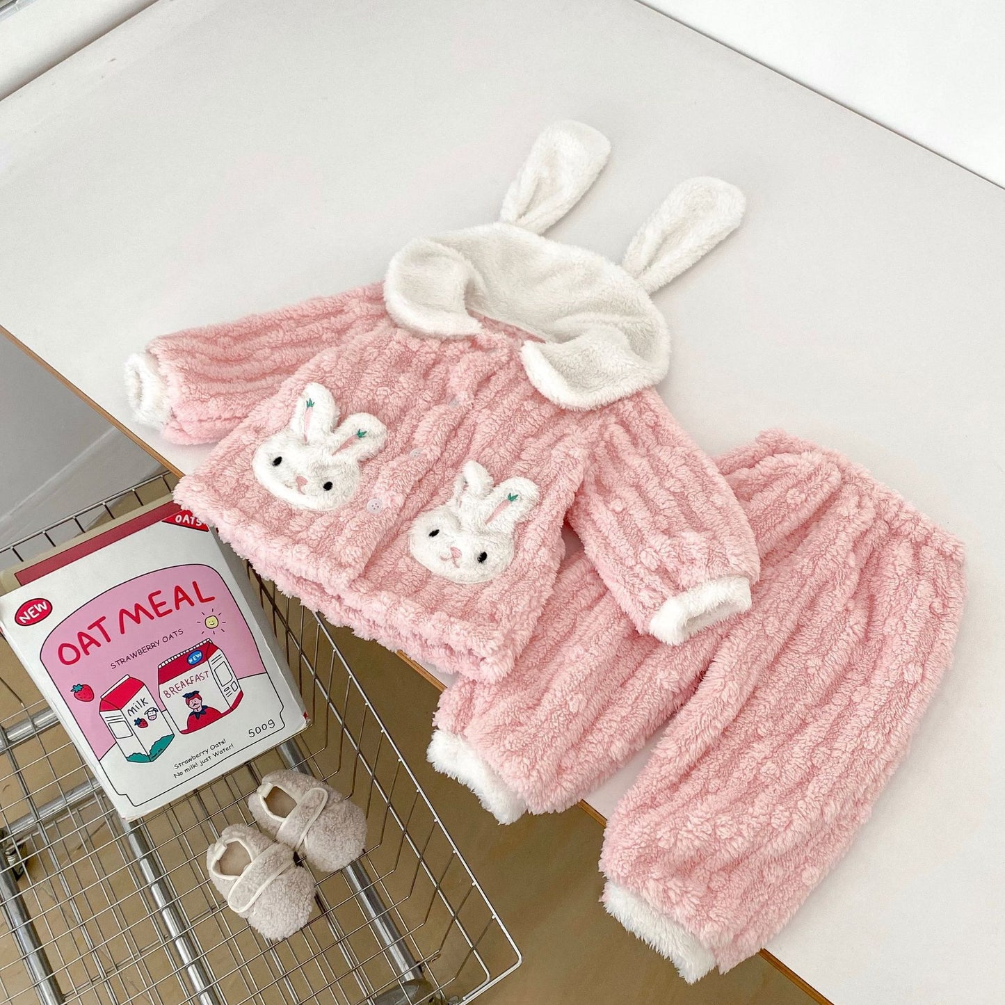 Winter Hot Selling Baby Cute Rabbits Pattern Fleece Thickened Top and Trousers Sets Pajamas, MyKids-USA®, Baby & Toddler Outfits, MyKids-USA - Size/Age - 73 (6-9M) - Color - Pink -  -  - TR2411071942-B