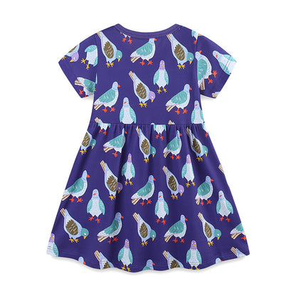 Summer Pure Cotton Animals Birds Pattern Short Sleeves Dress for Stylish Girls, MyKids-USA®, Baby & Toddler Dresses, MyKids-USA -  -  -  -  -  -  - 