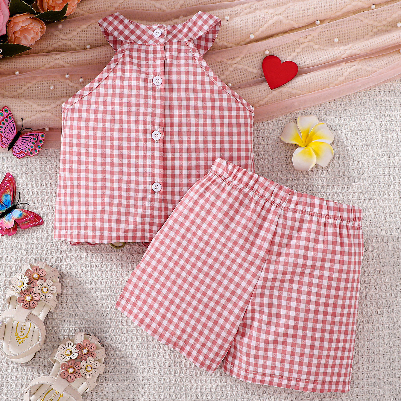Design Summer Baby Kids Girls Sleeveless Floral Vest with Plaid Shorts Set, MyKids-USA®, Baby & Children's Outfits, MyKids-USA -  -  -  -  -  -  - .