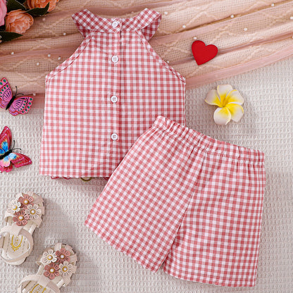 Design Summer Baby Kids Girls Sleeveless Floral Vest with Plaid Shorts Set, MyKids-USA®, Baby & Children's Outfits, MyKids-USA -  -  -  -  -  -  - .