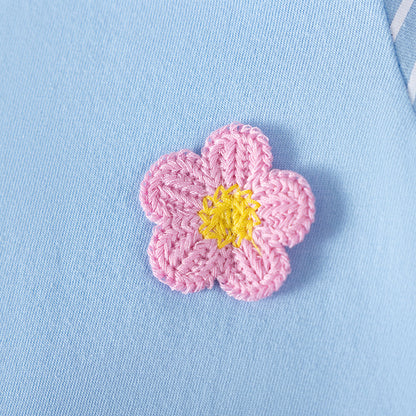 Summer Arrival Flowers and Striped Pattern Short Sleeves Dress for Stylish Girls