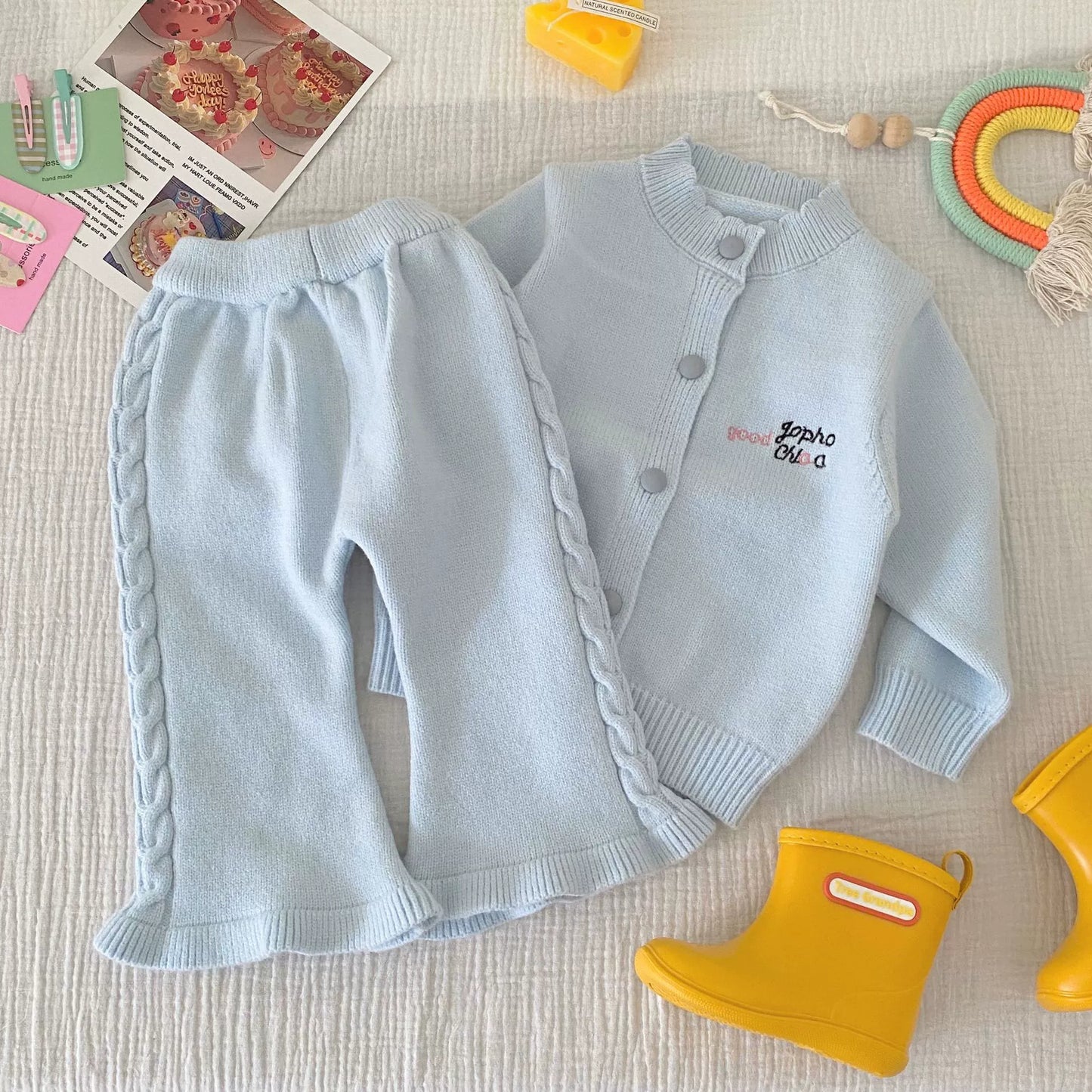 Winter and Autumn Baby Kids Girls Letters Pattern Long Sleeves Cardigan and Plain Pants Knitted Clothing Set, MyKids-USA®, Baby & Toddler Outfits, MyKids-USA - Size/Age - 66 (3-6M) - Color - Blue -  -  - TR2510202352-B