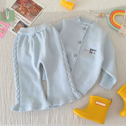 Winter and Autumn Baby Kids Girls Letters Pattern Long Sleeves Cardigan and Plain Pants Knitted Clothing Set, MyKids-USA®, Baby & Toddler Outfits, MyKids-USA - Size/Age - 66 (3-6M) - Color - Blue -  -  - TR2510202352-B