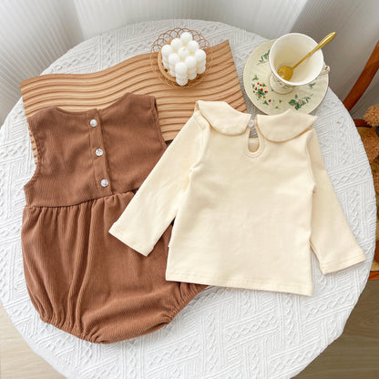 Spring and Autumn Baby Kids Girls Flowers Embroidered Pattern Long Sleeves Top and Sleeveless Onesies Overalls Clothing Set, MyKids-USA®, Baby & Toddler Outfits, MyKids-USA - Size/Age - 66 (3-6M) - Color - Brown -  -  - TR2509162313-A