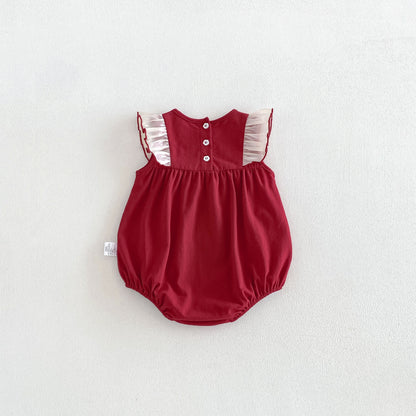 Design Summer Baby Kids Girls Fly Sleeves Color Patchwork Bodysuit