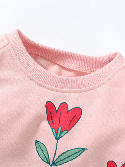 Spring Grils Baby Kids Long Sleeve Floral Pink Princess Dress