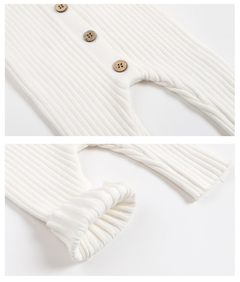 Hot Selling Autumn Baby Kids Long Sleeves Solid Color Single Breasted Rompers