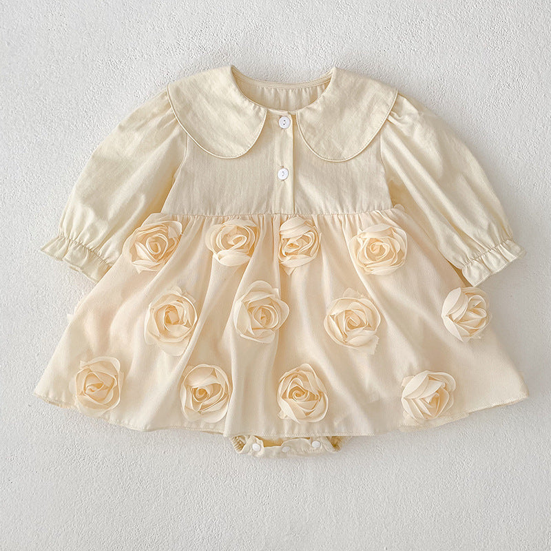 Autumn Baby Girls Flowers Pattern Long-sleeved Peter Pan Collar Onesies and Dress – Princess Sister Matching Set, MyKids-USA®, Baby & Toddler Outfits, MyKids-USA - Size/Age - 66 (3-6M) - Color - Apricot -  -  - TR2509102228-A