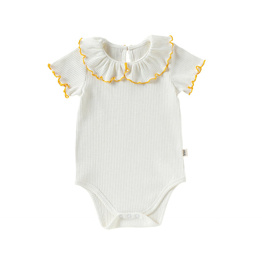 Summer Arrival Baby Girls Short Sleeves Plain Bodysuits, MyKids-USA®, Bodysuits, MyKids-USA - Size/Age - 66 (3-6M) - Color - Beige -  -  - TR2604232037-A.