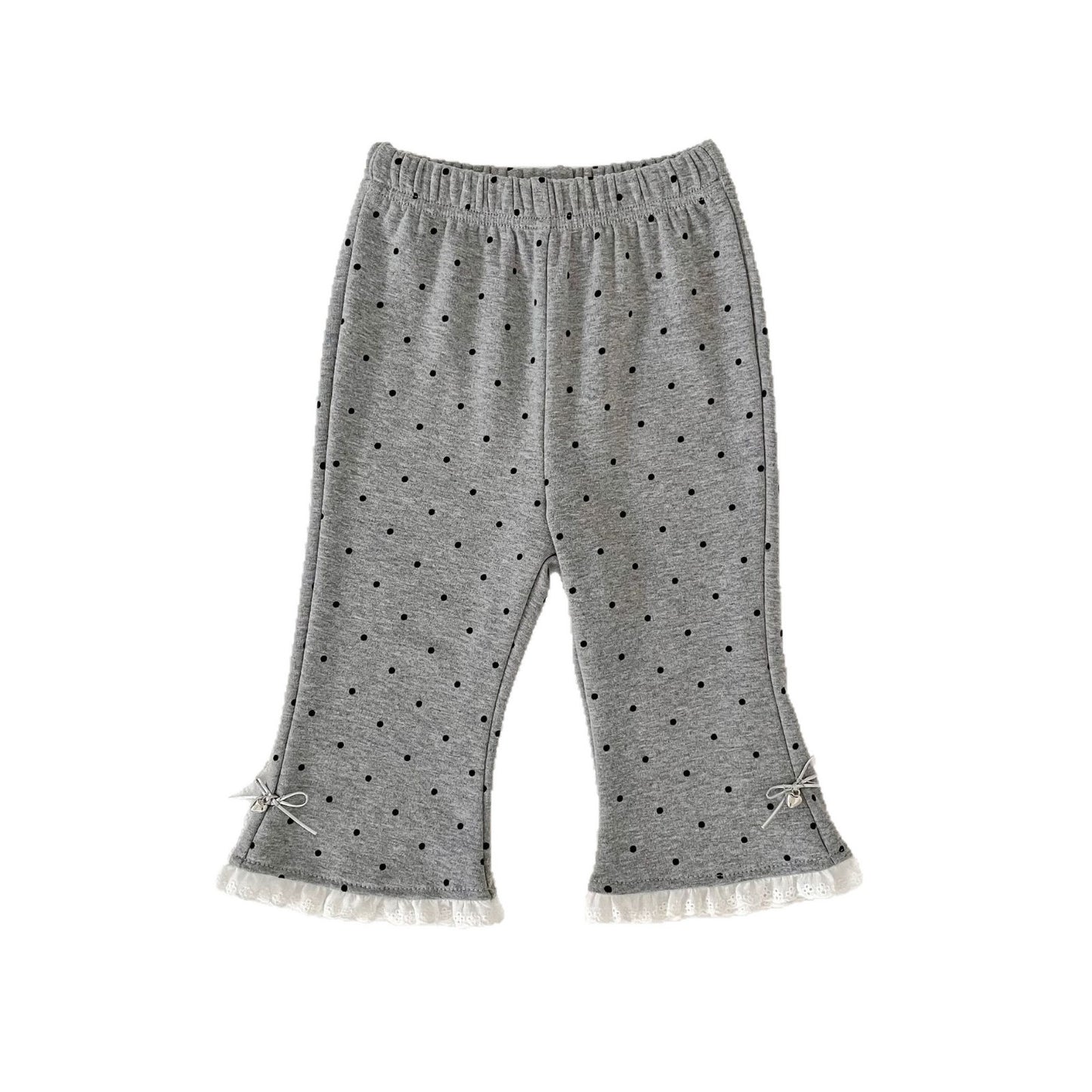 MyKids-USA® Arrival Autumn Dots Pattern Lace Trim Flared Pants for Girls