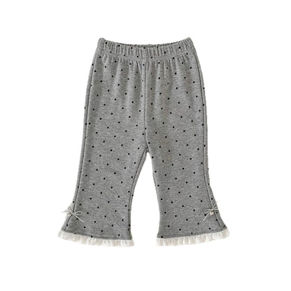 MyKids-USA® Arrival Autumn Dots Pattern Lace Trim Flared Pants for Girls