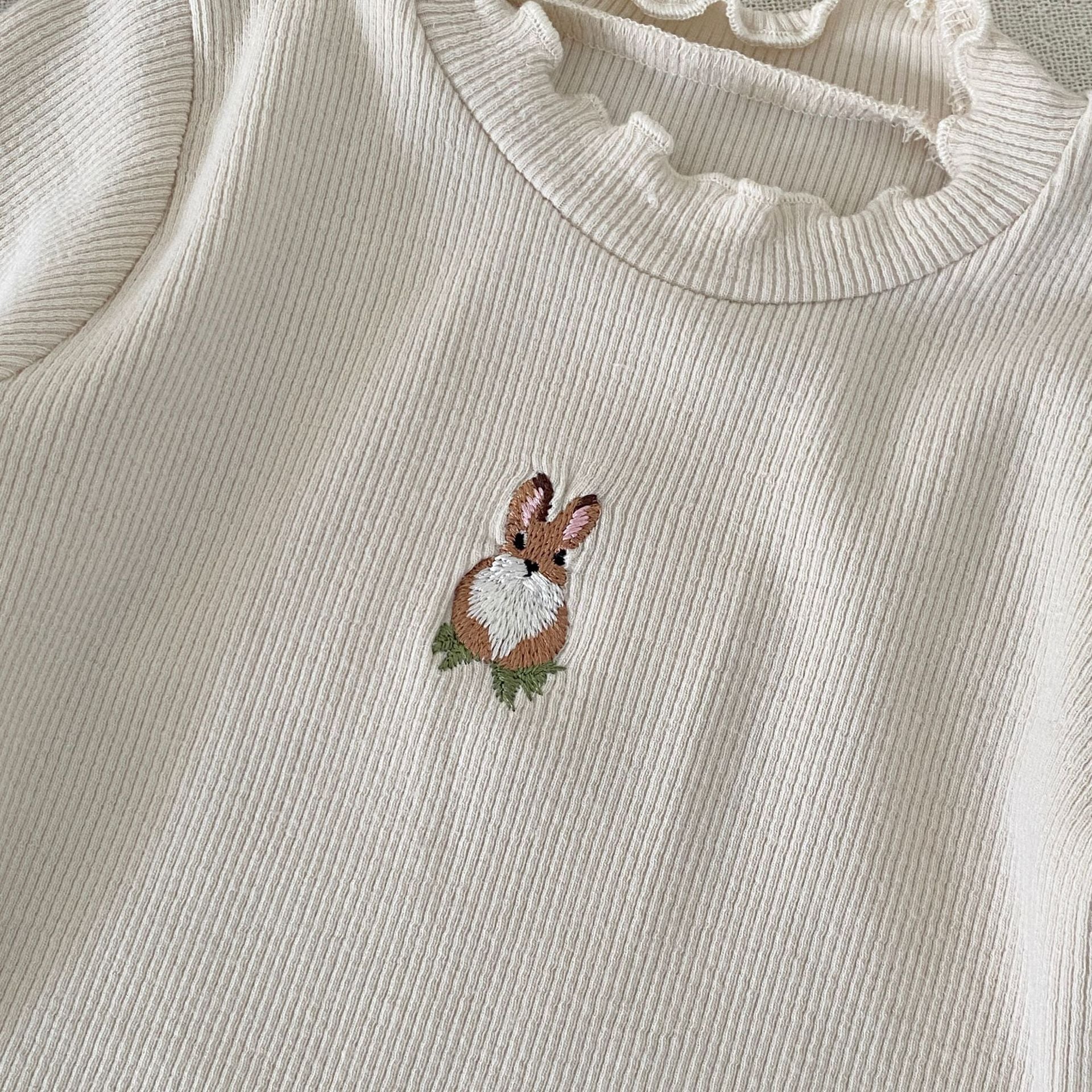 Autumn Arrival Baby Girls Long Sleeves Simple Rabbit Embroidered Onesies, MyKids-USA®, Bodysuits, MyKids-USA -  -  -  -  -  -  - 