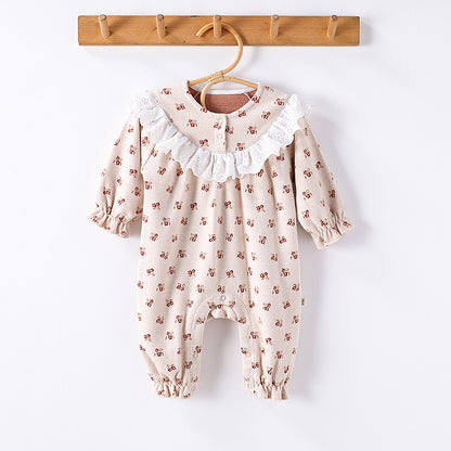 Autumn and Spring Arrival Baby Girls Simple Floral Pattern Long Sleeves Rompers, MyKids-USA®, Baby One-Pieces, MyKids-USA - Size/Age - 66 (3-6M) - Color - Grey -  -  - TR2409282105-A
