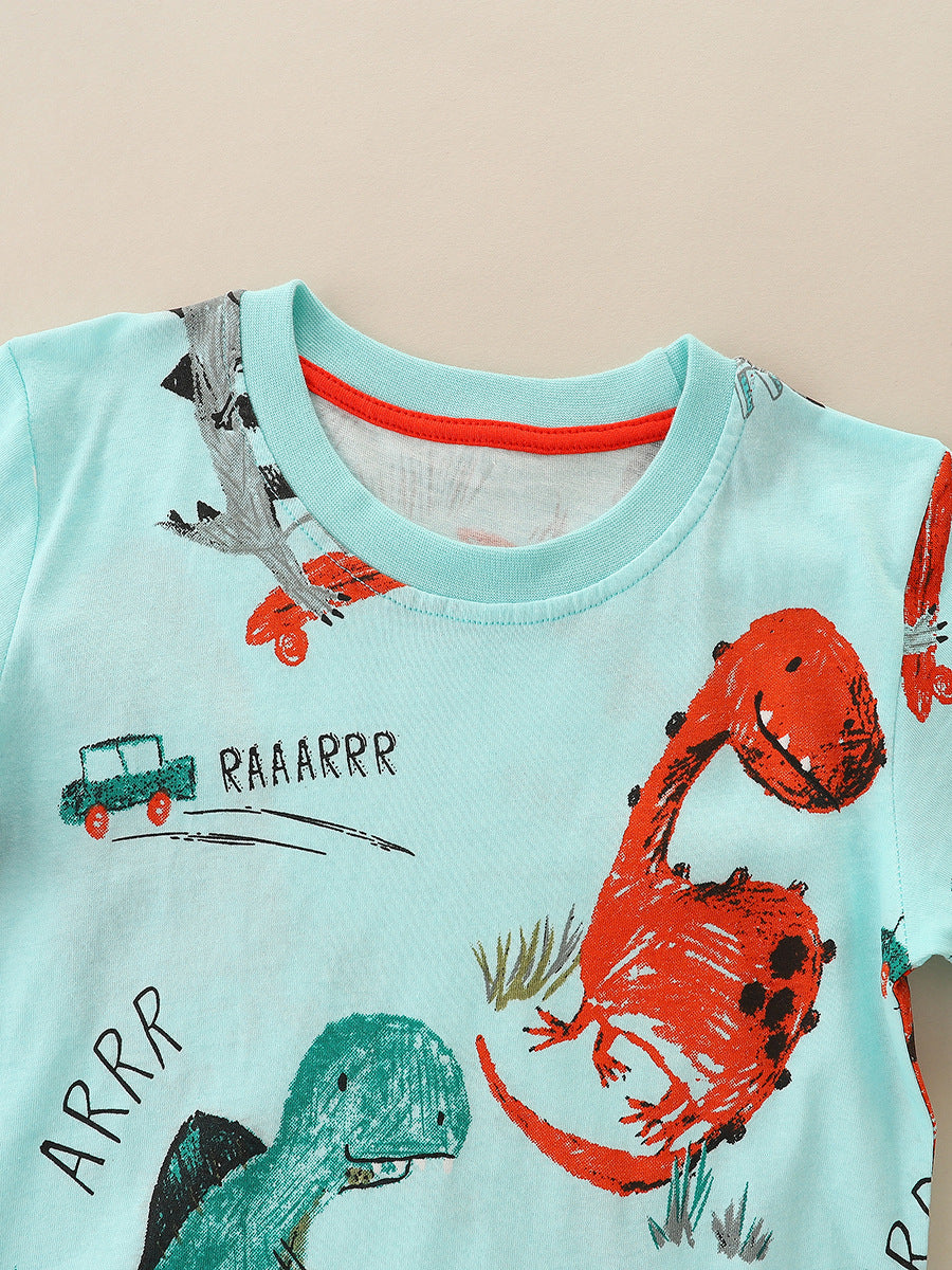 Summer Baby Kids Animals Cartoon Pattern T-shirt Clothing Set for Boys